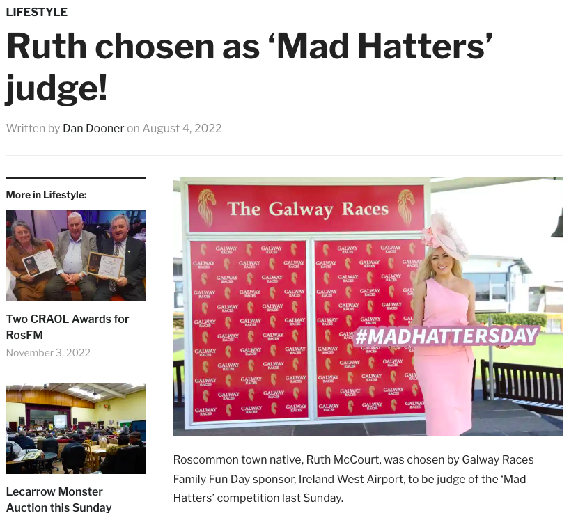Ruth Mc Court Mad Hatters Judge at Roscommon Races